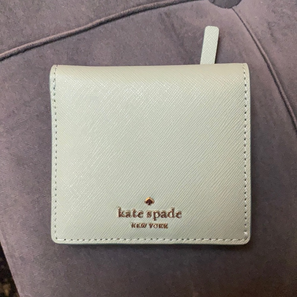 Sea foam green gray kate spade wallet like new!